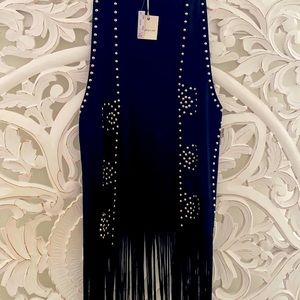 Black fringed vest. Med size brand new studded.